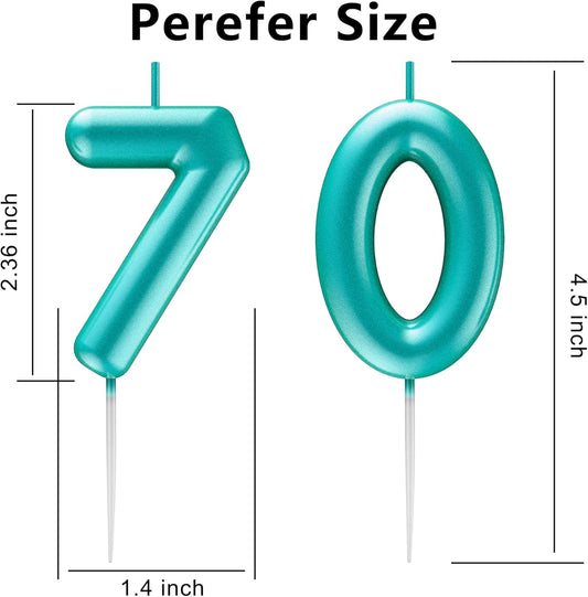 Blue Number 70 Candle Happy Birthday 3D Number Candles for Birthday Cake Party Decoration Wedding Anniversary Celebration Supplies