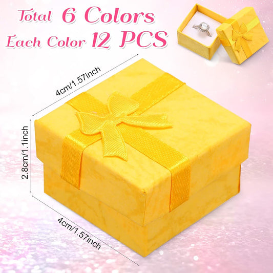 72 Pcs Ring Boxes 1.6 x 1.6 In Hard Cardboard Jewelry Box with Ribbon Bow Small Jewelry Gift Cases for Small Business(Regular Color)