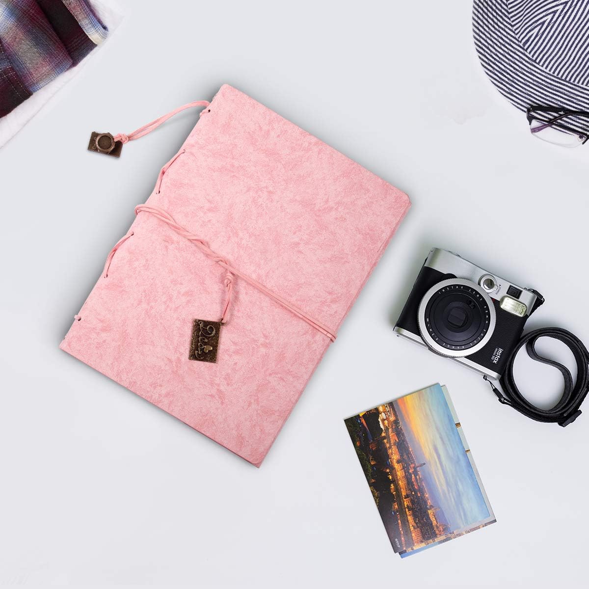 ThxMadam Pink Scrapbook Album Wedding Guest Book Vintage Leather Photo Album Love Memory Book with 60 Black Pages Present for Valentines Anniversary Motherâs Day Birthday Gift for Wife Mum Girlfriend