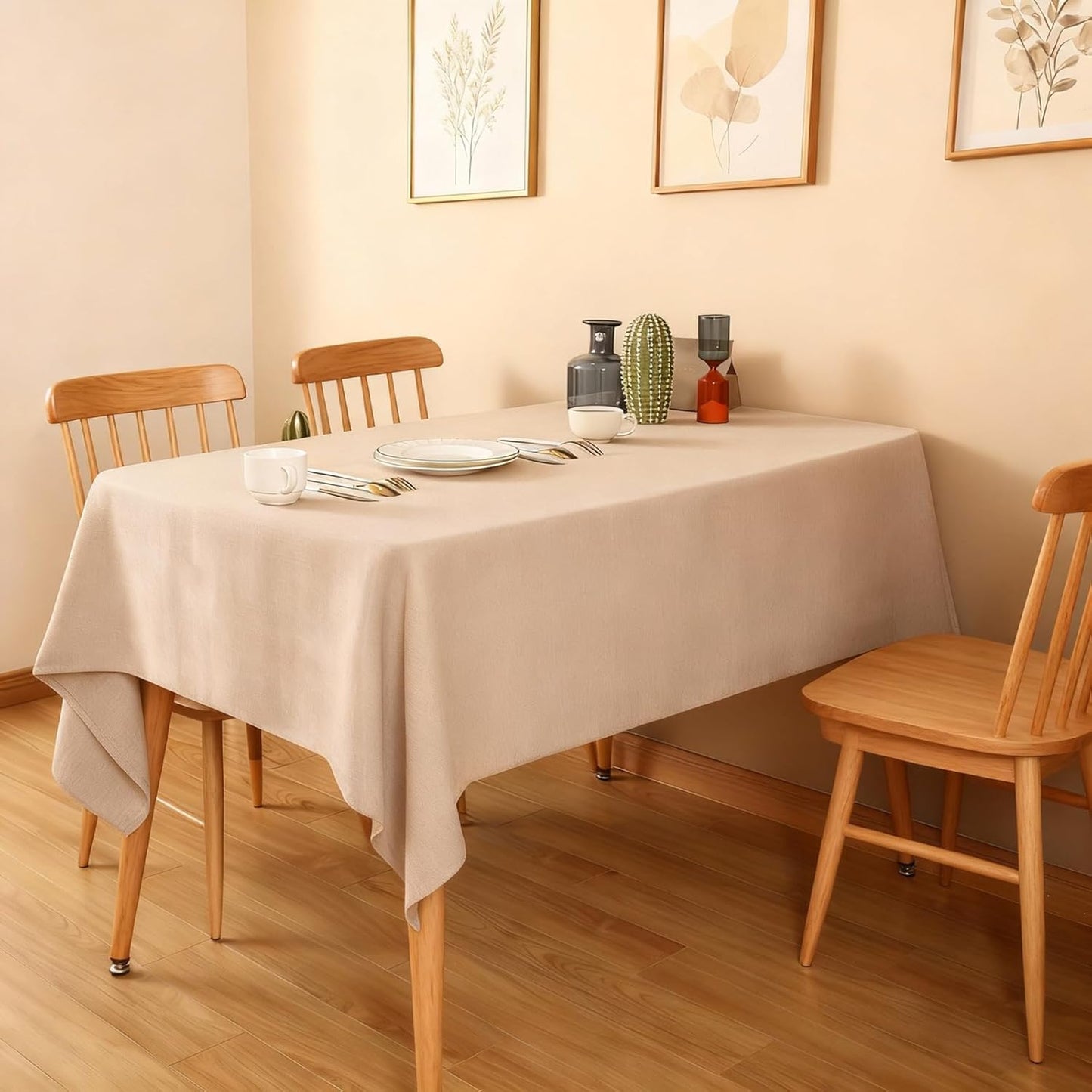 SEASHORE TREE Rectangle Tablecloth Linen Textured Table Cloths 55 x 71 Inch Waterproof Spill-Proof Wipeable Wrinkle Free Dining Table Cover for Buffet Party Wedding Outdoor and Indoor Use, Beige