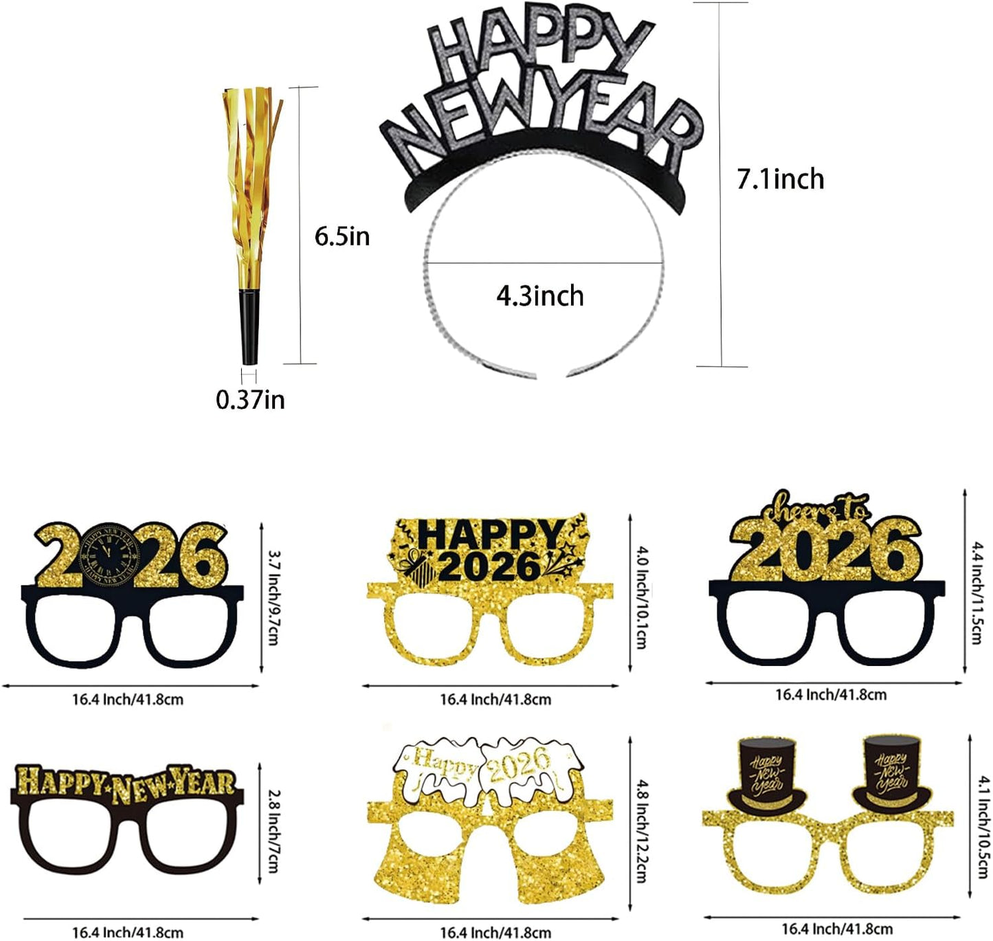 78PCS New Years Eve Party Supplies 2026,Happy New Year Headband,Glasses,Noise Makers Party Favors