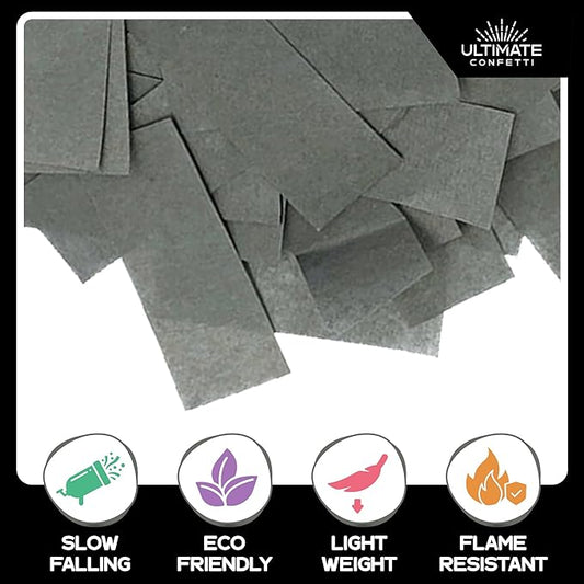 Ultimate Confetti - Gray Biodegradable Confetti - Rectangular Flame-Resistant and Slow-Falling Tissue Paper Confetti for Cannon and Launcher use – Best for Celebrations - 1 lb, 16 oz