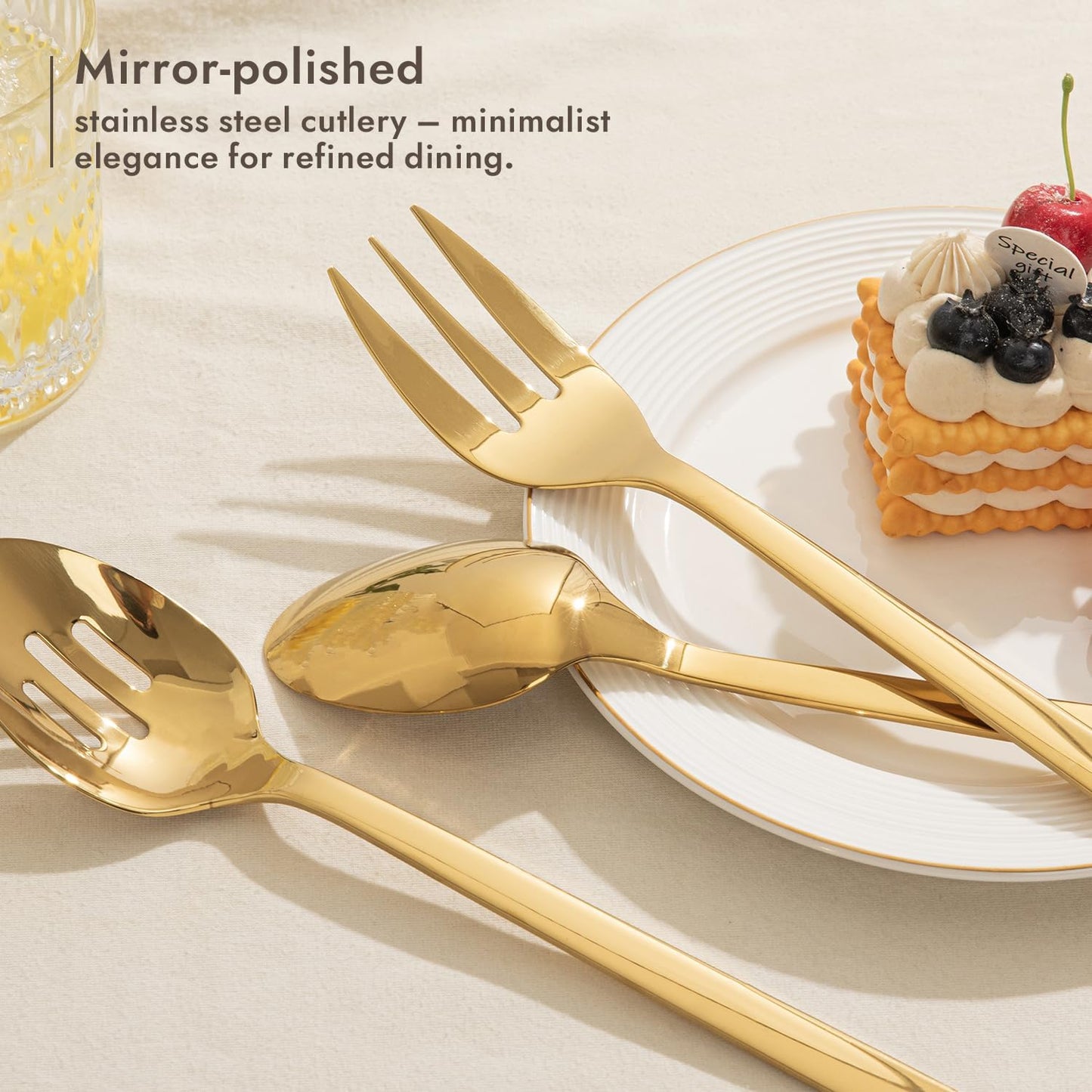KINGSTONE Large Hostess Gold Serving Utensils Set,18/10 Stainless Steel Heavy Duty 10inch Serving Spoons,Slotted Spoons,Serving Fork,Serving Tongs, Cake Pie Server For Buffet, Wedding, Party