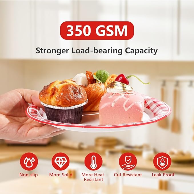 200Pcs Red Gingham Party Supplies Red and White Checkered Buffalo Plaid Plates and Napkins Disposable Gingham Tableware Set for Valentine's Day Picnic BBQ Baby Shower Party Decorations Serves50