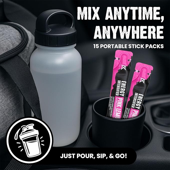 CardoMax - Energy Drink Packets - Liquid Preworkout for Men & Women Caffeine Packets with BCAA, Vitamin B12, Vitamin B6 & B3 - Sugar-Free, Zero Calorie, Vegan & Keto - 15 Stick Packs - Pink Lemonade