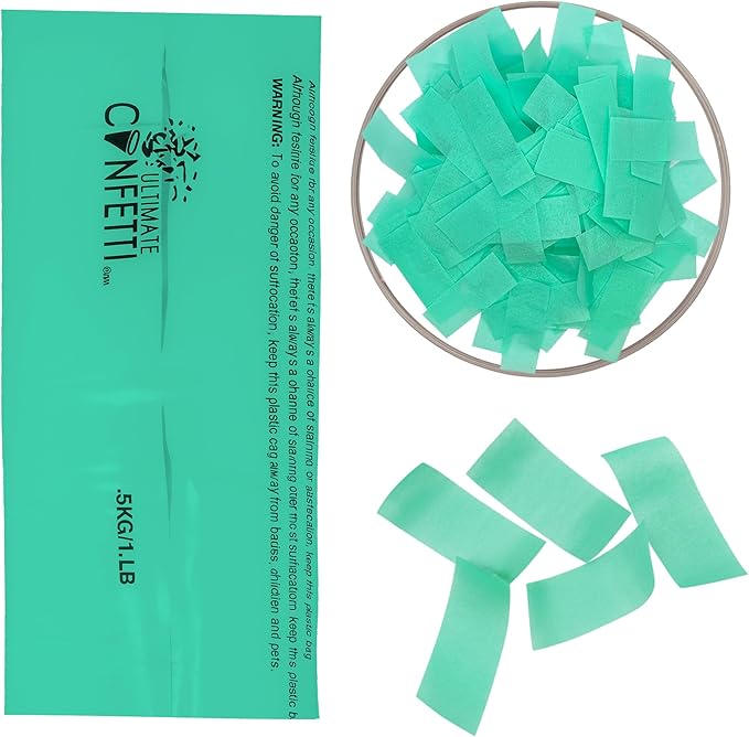 Ultimate Confetti, Mint Green Biodegradable Confetti - Rectangular Flame-Resistant and Slow-Falling Tissue Paper Confetti for Cannon and Launcher use – Best for Celebrations - 1 lb, 16 oz