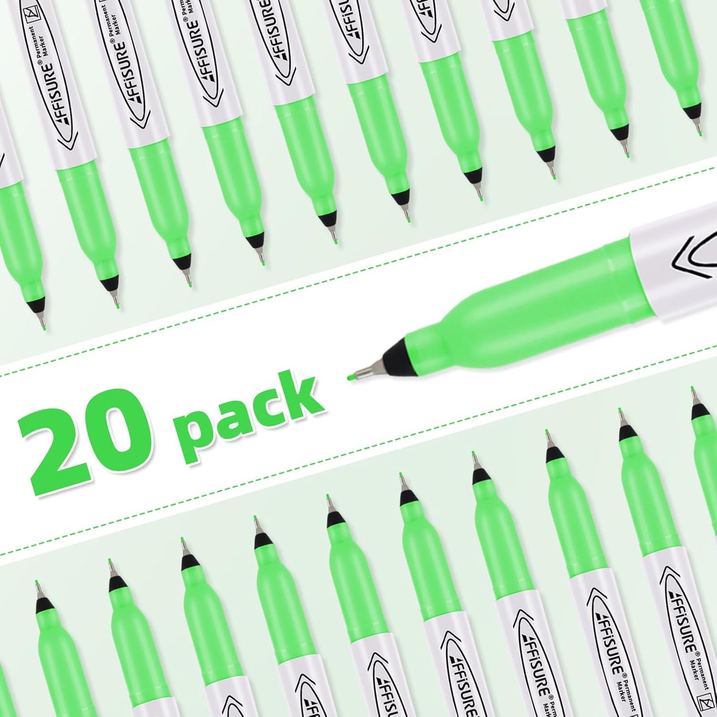 Green Ultra Fine Point Permanent Markers, 20 Pack, 0.4 mm, Precision Extra Fine Tip for Detailed Writing, Art, Crafts & Labeling on Paper, Plastic, Glass, Metal, Waterproof, Fade-Resistant Ink 