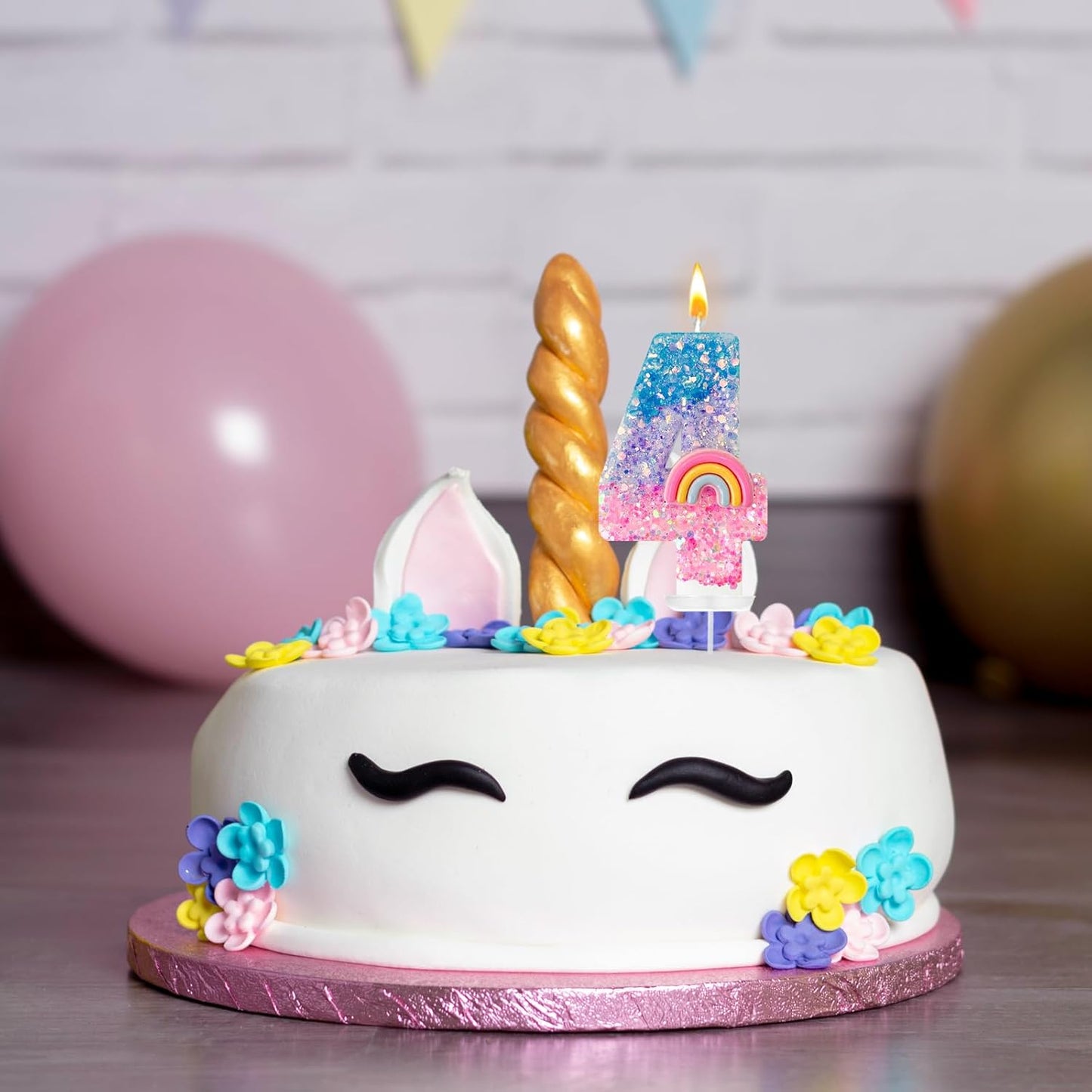 Rainbow Birthday Number Candles, Number 4 Candles, Cupcake Decorations, Macaron Birthday Cake Decorations, Cartoon Theme Party Supplies (Number 4)