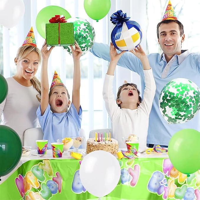 Green and White Balloons Set - 60 Pcs Party Balloons Decor - Green Confetti for Kids Birthday - Strong Latex Balloon Pack for Christmas Birthday Baby Shower, Jungle Themed Party Decoration 12 Inch