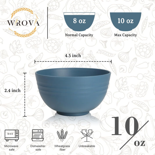 Wrova Small Wheat Straw Bowls Sets of 6,Dishwasher Safe and Microwave Safe Snack Bowls 10oz,Alternative Handy Plastic Bowls Reusable for Snack and Ice Cream. Blue