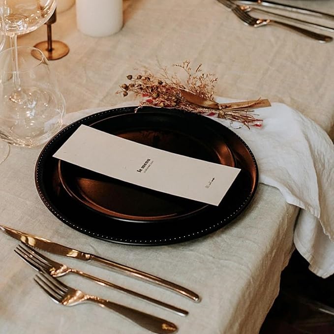 50 Pcs Black Charger Plates Bulk, 13" Round Beaded Plate Chargers for Dinner Plates, Decorative Dinner Chargers Plastic Table Chargers for Wedding Holiday Party Baby Shower Event Decoration (Black)
