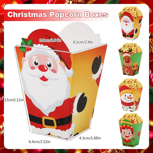 DECYOOL 24 Pcs Christmas Party Favors, Mini Christmas Popcorn Boxes Candy Cookie Treat Boxes for Birthday Party (4 Styles)