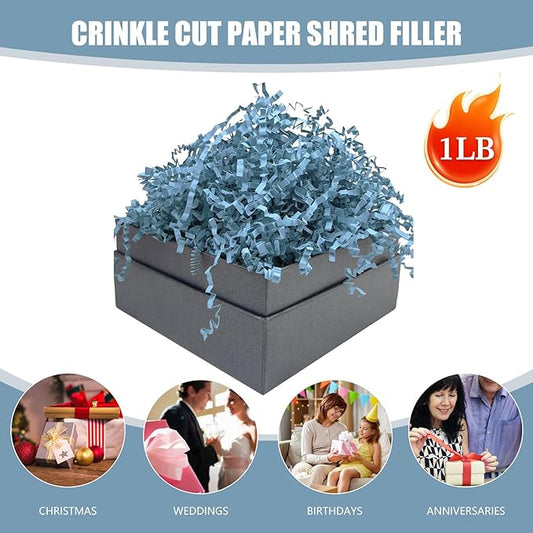 Sky Blue Crinkle Cut Paper Shred Filler, 2 LB Basket Filler Shredded Paper, Confetti Stuffing for Basket Filling, Halloween, Thanksgiving, Christmas, Birthdays, Gift Wrapping, Stuffer Party Supplies