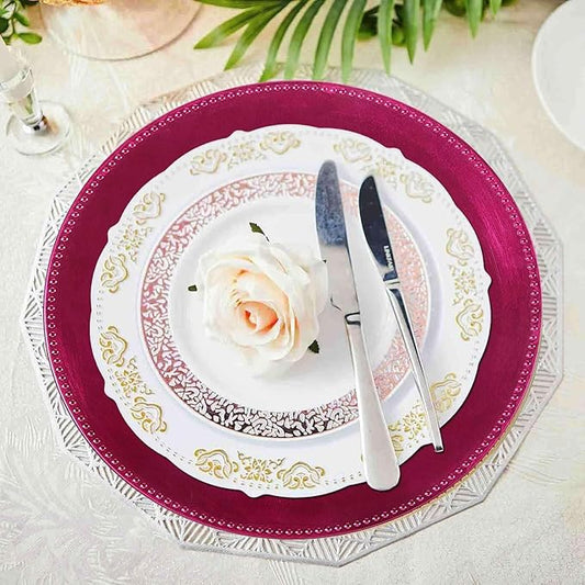 Efavormart 6 pcs 13" Hot Pink Beaded Round Charger Plates for Tabletop Decor Holiday Wedding Catering Event Decoration