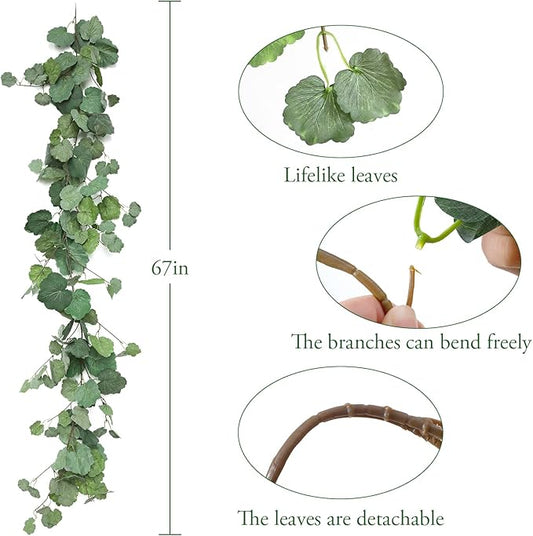 3 Strands Odorless Begonia Artificial Vines, 6FT Silk Ivy Garland, Fake Greenery Hanging Plants, Decoration for Party, Wedding, Room, Office