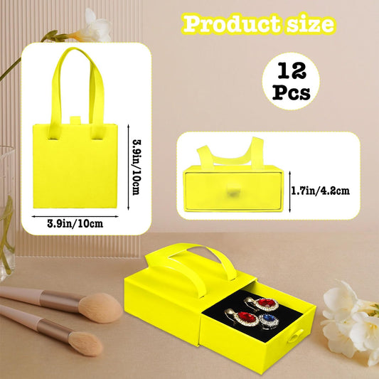 Small Jewelry Boxes, 12 Pack Jewelry Gift Boxes Drawer Jewelry Box Necklace Box, Jewelry Gift Box Necklace Gift Box For Earrings Rings Necklace Bracelet,4 x 4 x 1.7 Inches (Yellow)