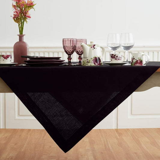 Solino Home Black Linen Tablecloth 52 x 52 Inch - 100% Pure Linen Square Table Throw - Fete, Machine Washable Table Cloth for Fall, Autumn, Halloween, Thanksgiving, Christmas, Holiday