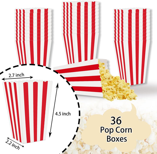 36 Pcs Red and White Striped Popcorn Boxes Red Popcorn Boxes 2 x 4.5 x 2.7 inch Mini Popcorn Boxes Cardboard Popcorn Container for Party Disposable Snack Popcorn Boxes