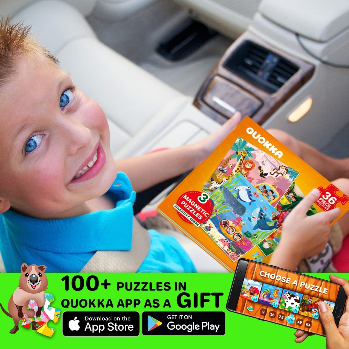 QUOKKA Magnetic Puzzles for Kids Ages 4-6 - 36 Pieces Sudoku Toddler Puzzles Ages 2-4 - Travel Games for Kids Ages 3-5 - Animal Jungle Sea Toddler Travel Toys - Car Airplane Road Trip Games
