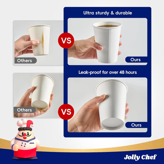 JOLLY CHEF 1000 Pack Disposable Paper Coffee Cups 12 oz Hot Beverage Cups for Party, Office, Home, Travel and More
