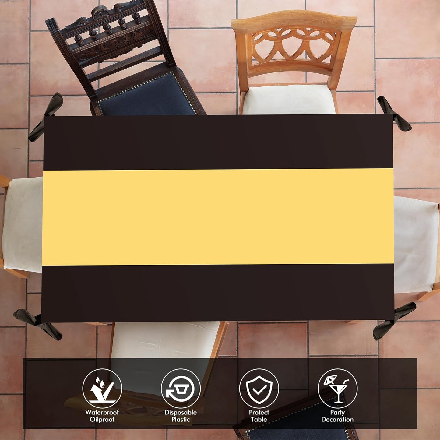GREATRIL Black Gold Party Table Covers Tablecloth for Graduations/New Years Eve/Ceremony/Birthdays Decorations Rectangle Tablecover 54'' x 108'' - 2 Packs