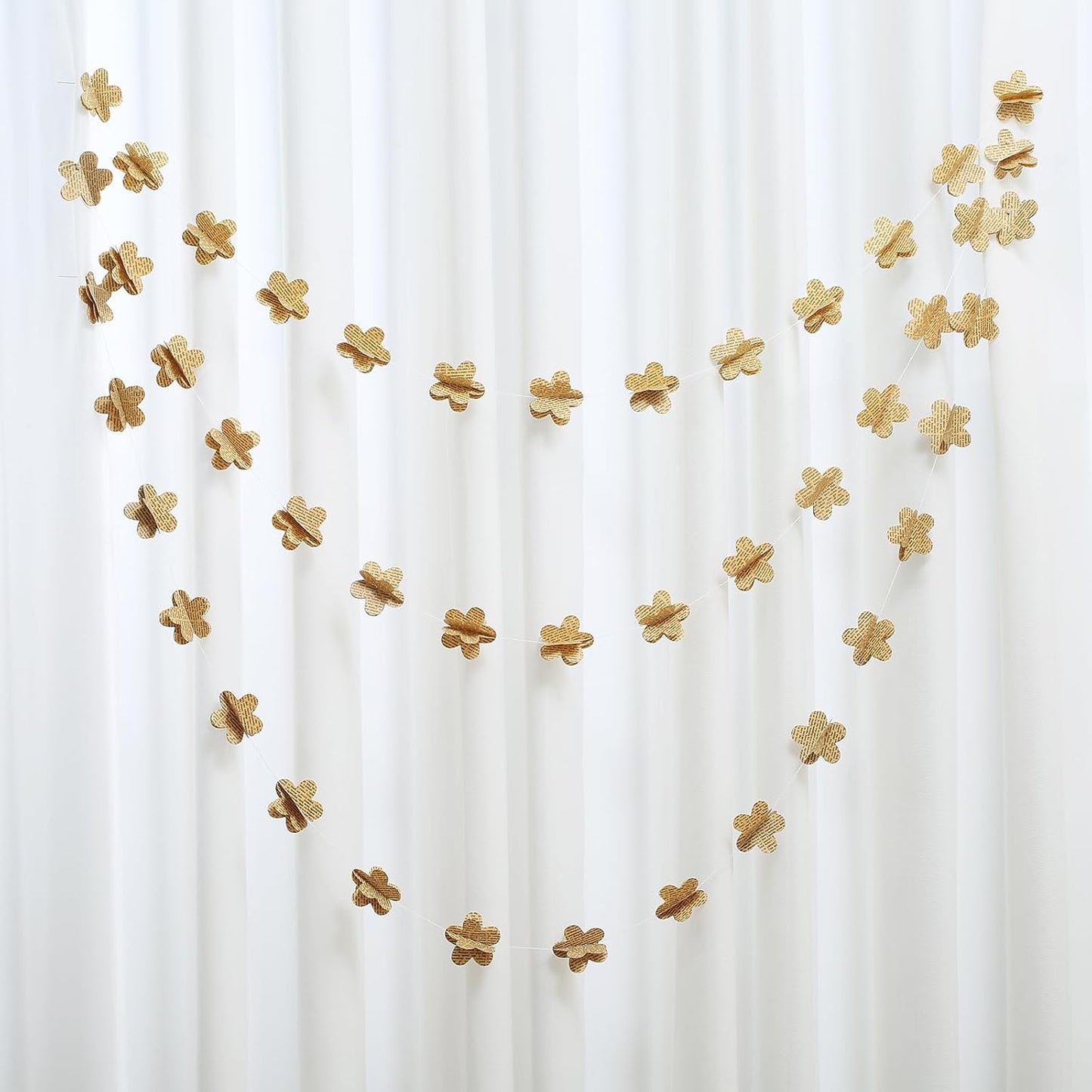 4 Pack 3D Flower Garland Recycled Book Garlands Newspaper Bunting Party Office Bookshelf Banner Wedding Fall Decor Home Decorations (Vintage Flower)