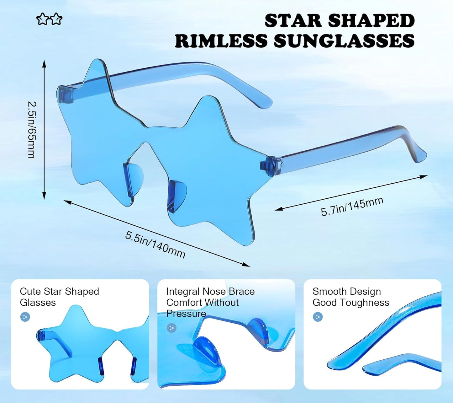 Matcheck 20/40 Pack Colored Rimless Sunglasses Bulk Heart/Star Shaped Candy Color Glasses Frameless Party Eyewear for Adults