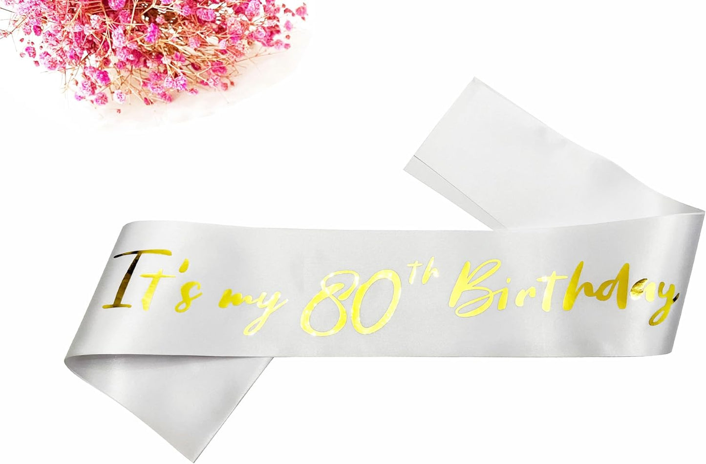 80th Birthday Sash, It's My 80th Birthday Sash White Gold, 80 Birthday Decorations Gifts for Women Men Happy 80th Birthday Party Favor Supplies