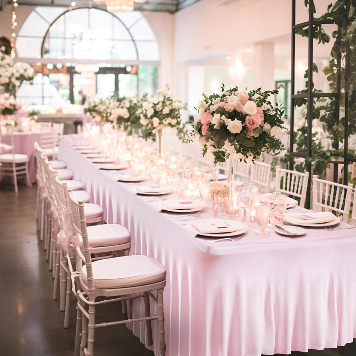 6 Packs Baby Pink Spandex Tableclothes for 8 Foot Rectangle Table, Spandex Table Covers 8FT Stretch Table Skirts Rectangle Wrinkle Free Fitted Table Cover for Event, Wedding, Banquet & Parties