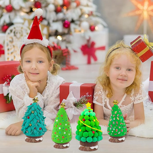 Christmas Trees Crafts Sets,Air Dry Clay Kits for Kids,Modeling Clay Christmastree DIY Sets,Christmas Stocking Stuffers Perfect for Winter Children's Holiday Party Decoration Gifts