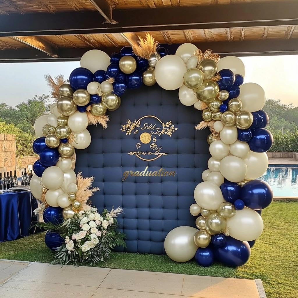 Navy Blue Balloon Garland Double Stuffed Pearl White Royal Blue Balloons Dark Navy Gold Balloon Arch Kit for Birthday Baby Shower Graduation Bridal Wedding New Year's Party Decor