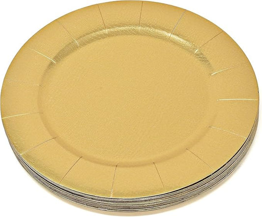 Gift Boutique 60 Disposable Gold Round Charger Plates 13" Dinner Table Serving Tray Heavy Duty Reusable Paper Cardboard Platters for Table Setting Placemats Cupcake Dessert Weddings Food Safe