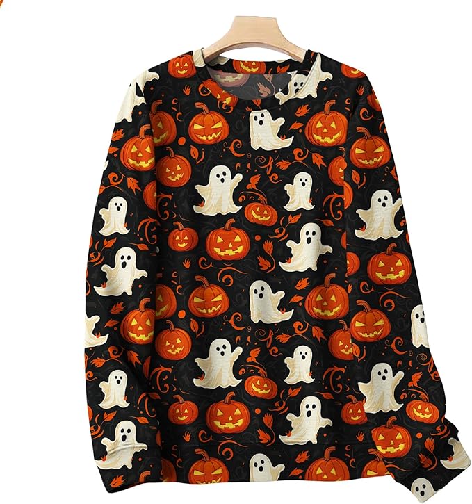LIZALIG Pullover Cute Sweatshirt Orange Skeleton Fall Festive FunWomens Design Bat Holiday Party Outings Pumpkin Print