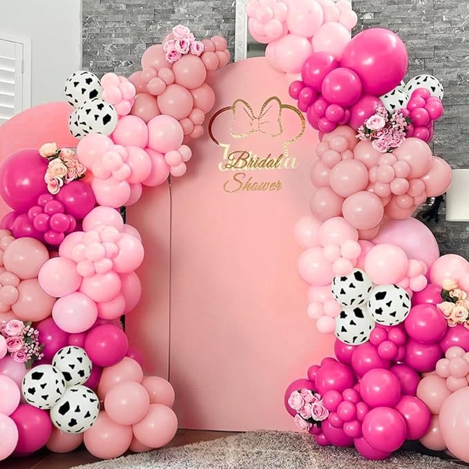 Pink Cow Print Ballon Garland Arch Kit, 167Pcs Blush Hot Pastel Pink Latex Balloons for Girl Farm Birthday Cowgirl Last Rodeo Bachelorette Party Decorations