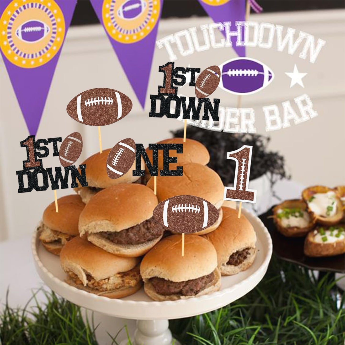 24Pcs Football 1st Birthday Cupcake Toppers, First Birthday Football Cake Decorations, Football Cupcake Toppers for Football Baby Shower Decoration (1st birthday)