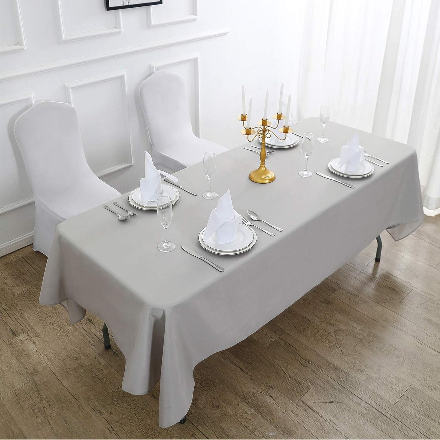 Rectangle Tablecloth 60x102 inch Washable Polyester Fabric Table Cloth for Wedding Party Dining Banquet Decoration(60x102, Silver)