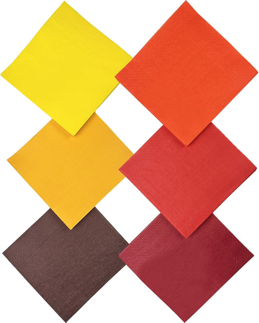 RedYellow Cocktail Napkins 6 colors 5 * 5inch disposable Beverage Napkin paper for Cocktail, Wedding, Dinner,Brithday Party Dessert Wine Paper Napkins( 120 Count)