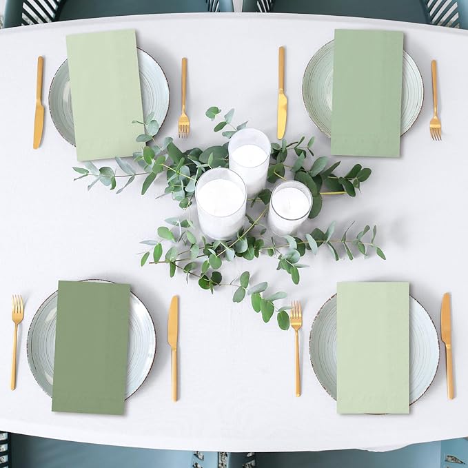 Whaline 150Pcs Sage Green Guest Paper Napkins 3 Colors Disposable Guest Hand Towel Napkins Multi-colored Bathroom Napkins for Home Party Table Decor