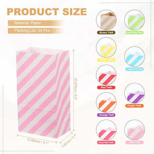 PATIKIL Party Favor Bag, 24 Pcs 5.1x3.1x9.4 Inch Medium Paper Candy Bags Gift Treat Celebration Halloween Goody Birthday Wedding Party with Stickers, Pink Twill