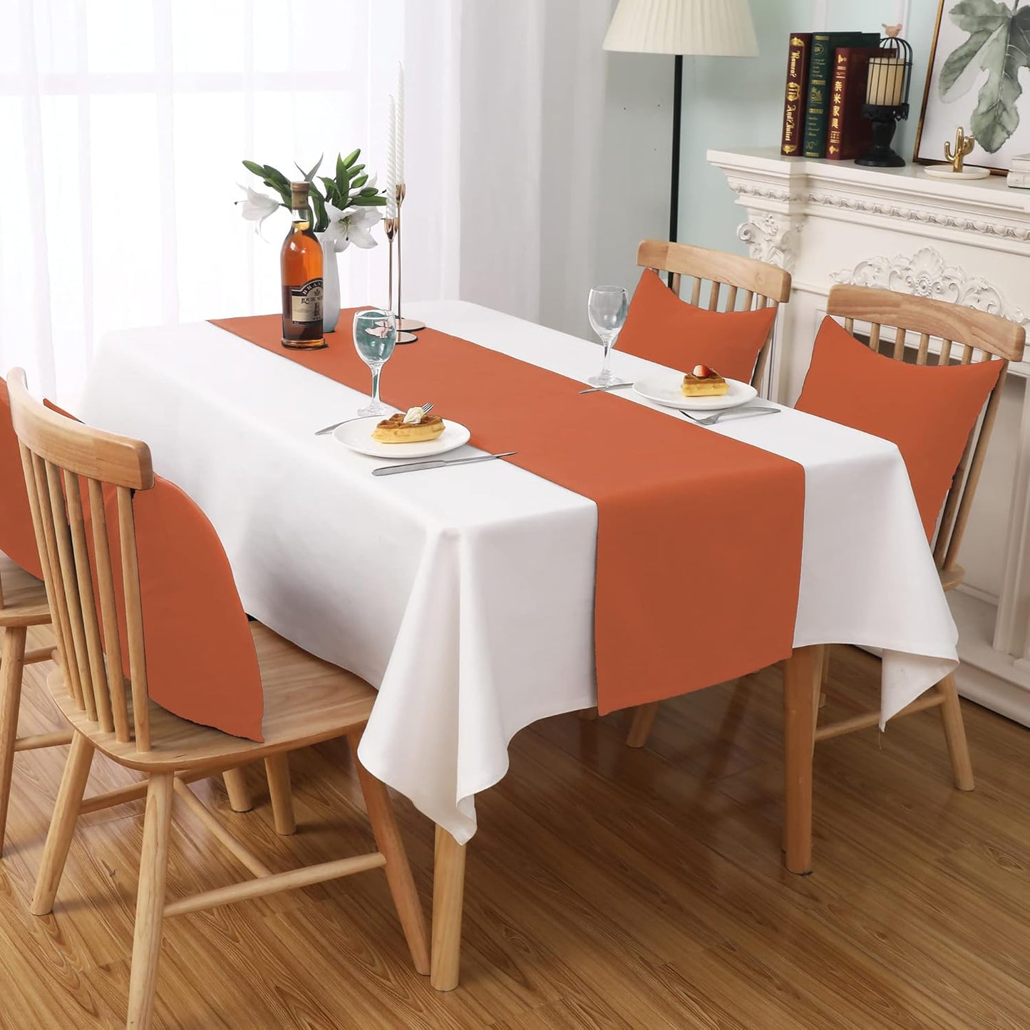 DUALIFE 2 PCS Fall Rust Cloth Table Runner for Wedding Rustic Wedding Party Bridal Shower Decorations Birthday Party Burnt Ochre Orange 14X108