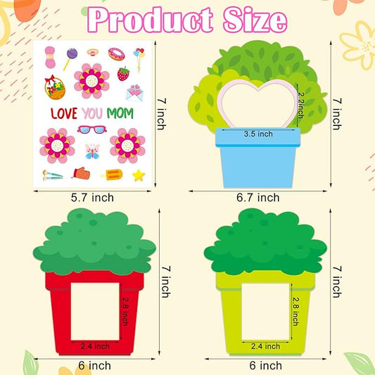 Luckyhern 30 Pack Happy Mothers Day Photo Frame Craft Kits for Love You Mom Picture Frame Crafts Flowers Paper Photo Frames Classroom Party Decoration (Mothers Day)