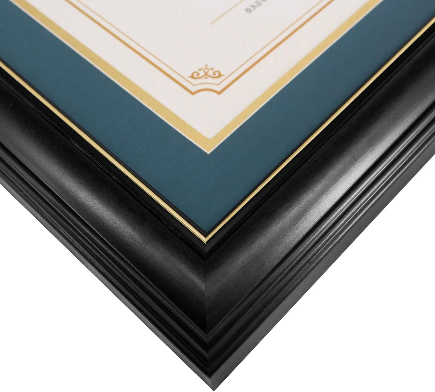 GraduationMall 11x17 Black Wood Diploma Frame with Tassel Holder for 8.5x11 Certificate Document,Real Glass,Navy Blue over Gold Mat