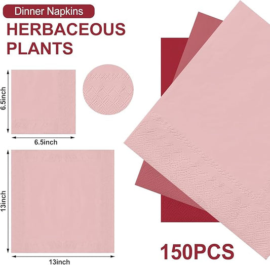 Whaline 150 Pcs Red Burgundy Dinner Napkins Disposable Paper Napkin Decorative 3 Color Dessert Dinner Hand Napkin for Wedding Birthday Home Party Table Supplies Decor