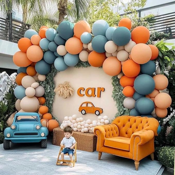 Orange Blue Balloon Arch Kit Double Stuffed Dusty Pastel Blue Burnt Orange Peach Beige Boho Balloon Garland for Neutral Baby Shower Birthday Bridal Wedding Party Decoration
