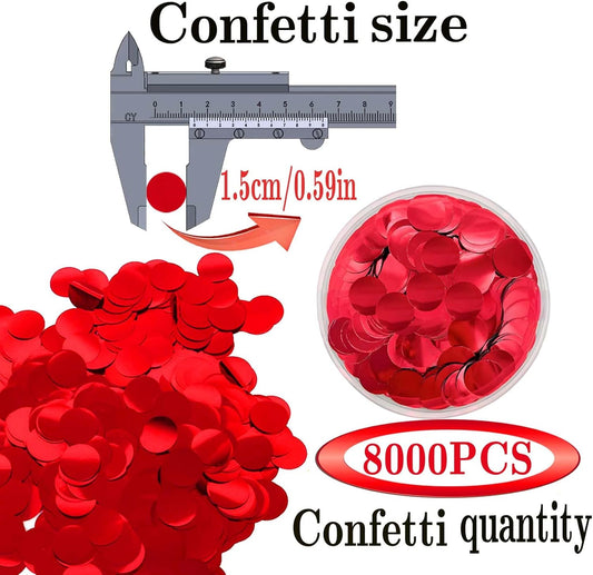 Red Round Foil Confetti Beautiful Metallic Table Confetti Glitter for Fill Balloons, Wedding,Birthday, Party,Festival Decoration(8000PCS)