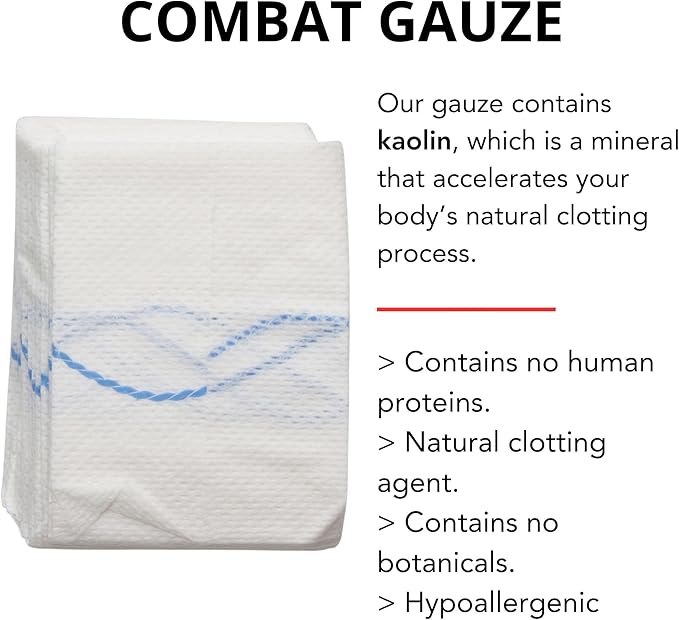 First Aid Advanced Quick Clot Combat Gauze - Flexible Hemostatic Gauze - to Stop The Bleed kit Faster Wound Packing with Quick Clotting Medical Gauze - Survival Kit Supplies - 3" x 12.5'