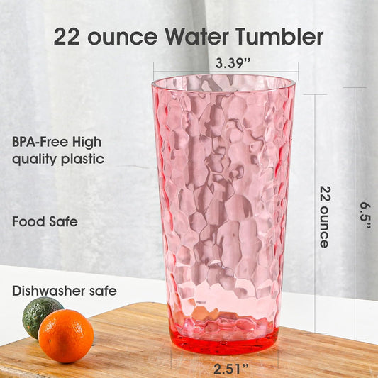 BPA-Free Plastic Tumblers 8 Pack (8x22oz) | Reusable Dishwasher Safe | Stackable Shatterproof Cups | Plastic Drinkware & Drinking Tumblers for Restaurant, Home, Party