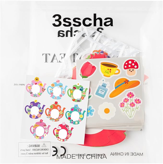 3sscha 40 Packs Tea Pot Shaped Craft Kit for Kids - Make Your Own Spring Flower Card DIY Picture Frame Self-Adhesive Sticker Handmade Artwork Decor Mother's Day Home Classroom Activity Party Favor