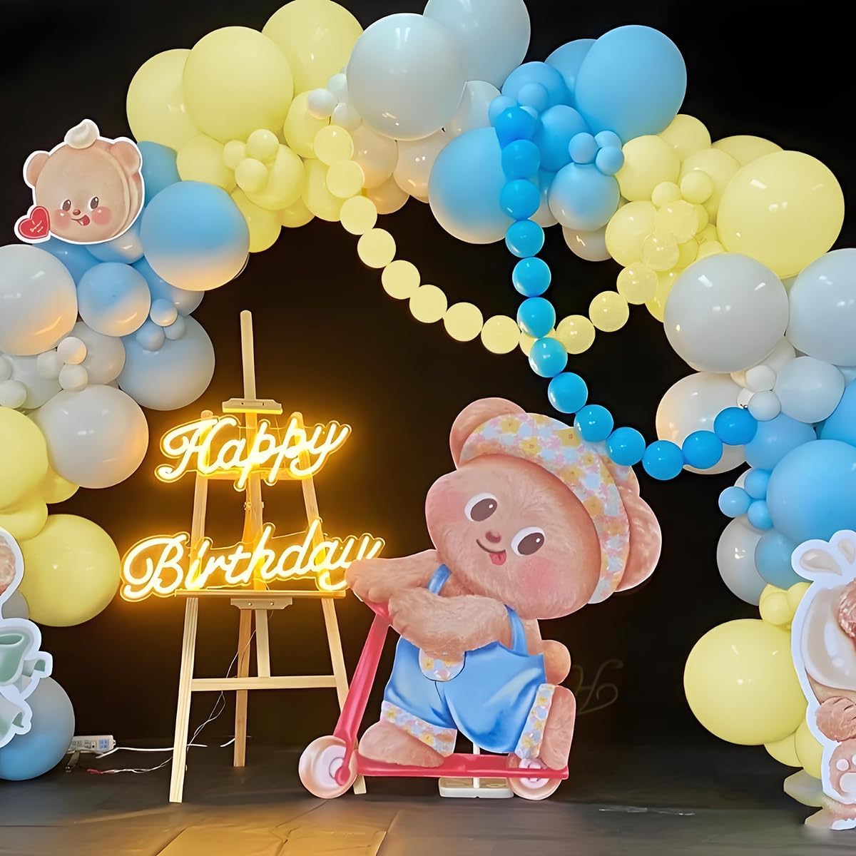 Pastel Yellow Blue White Balloon Garland Arch Kit, 160Pcs Latex Balloons Different Size 18 12 10 5 inch for Birthday Bridal Baby Shower Gender Reveal Wedding Retirement Party Decorations