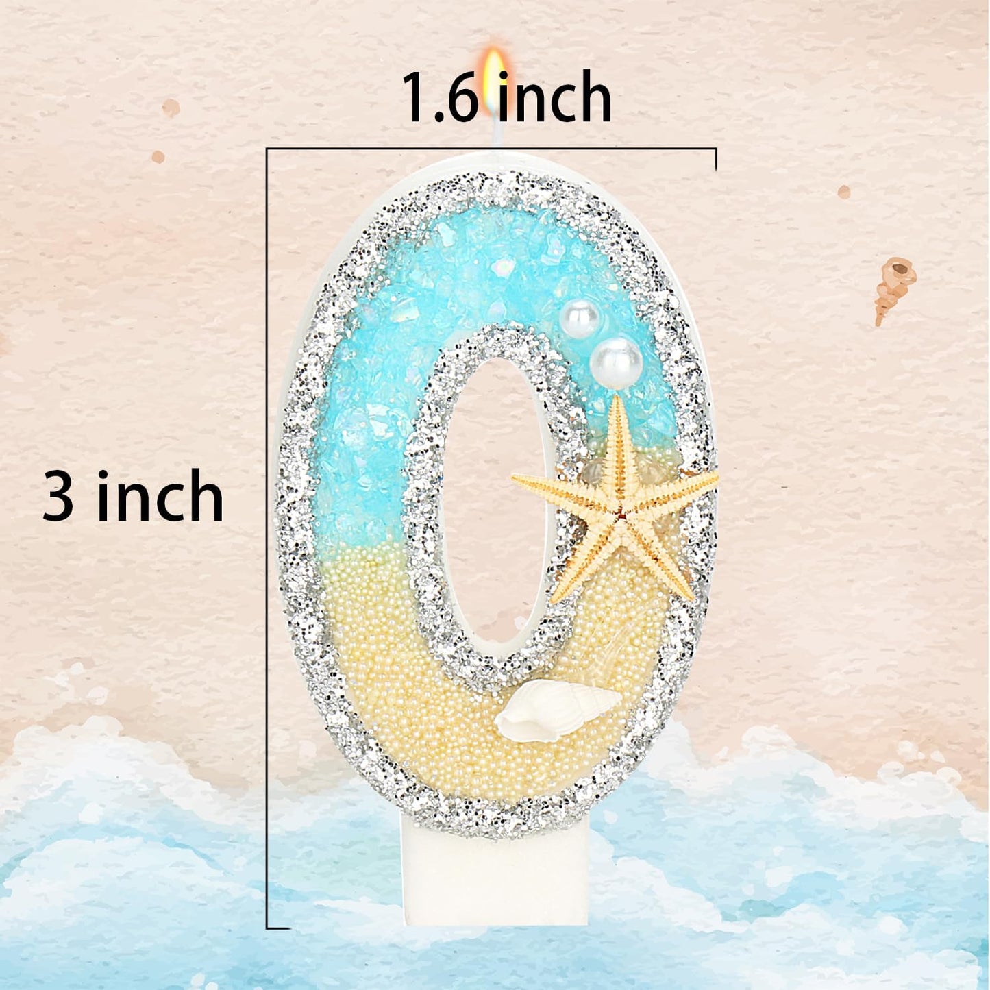 Birthday Candle for Cake, Beach Starfish Sequins Candles, 2.76 inch Cake Topper Decoration for Birthday Party (Number 80)